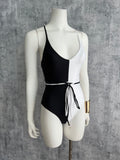 Black and white color blocked one piece