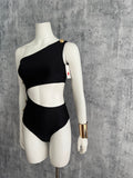 Gold buttons cut out black one piece