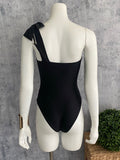Bow one shoulder one piece in black