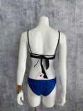Macramé fringes blue leopard bikini set