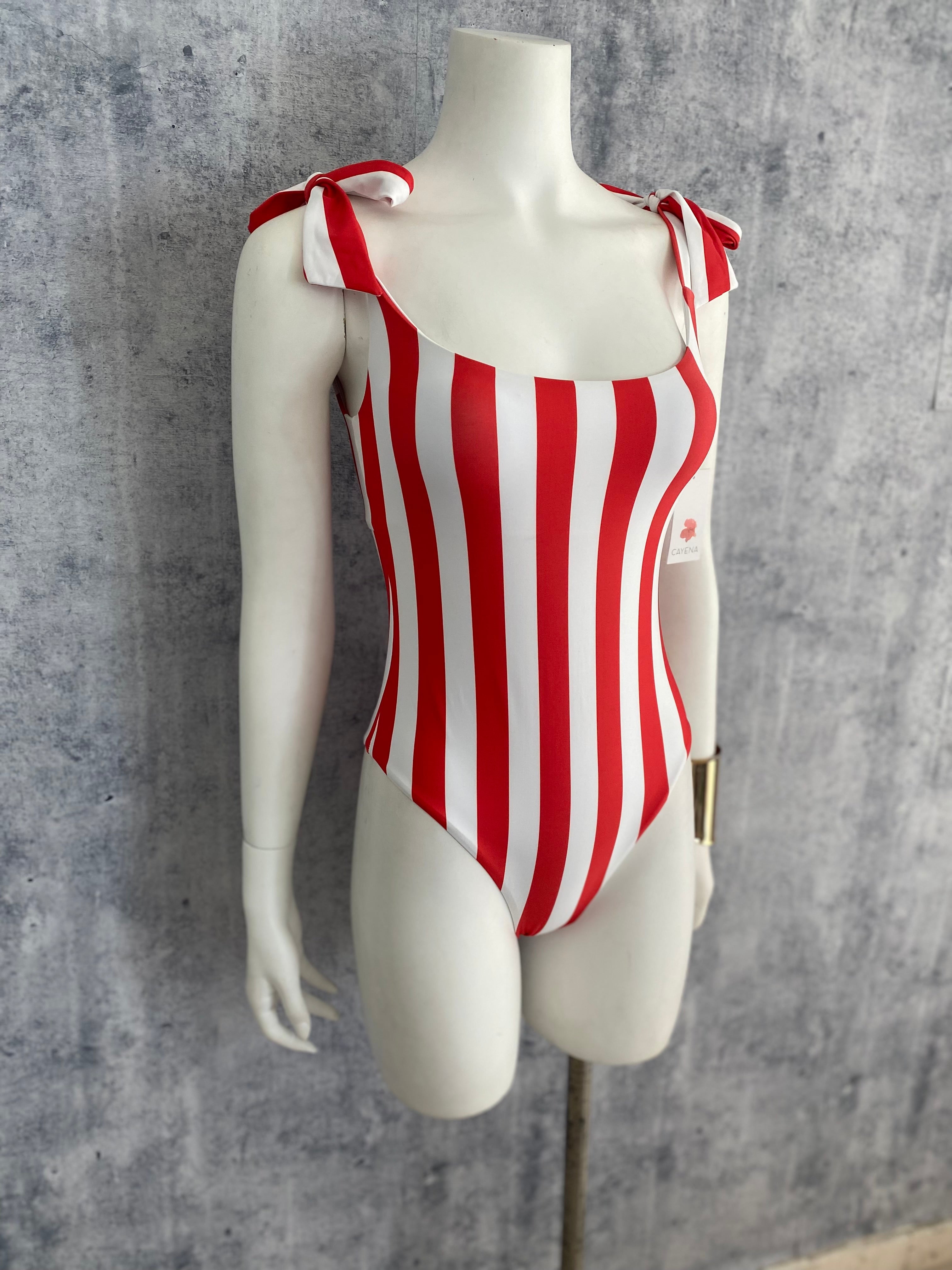 Striped red and white BOW ONE PIECE
