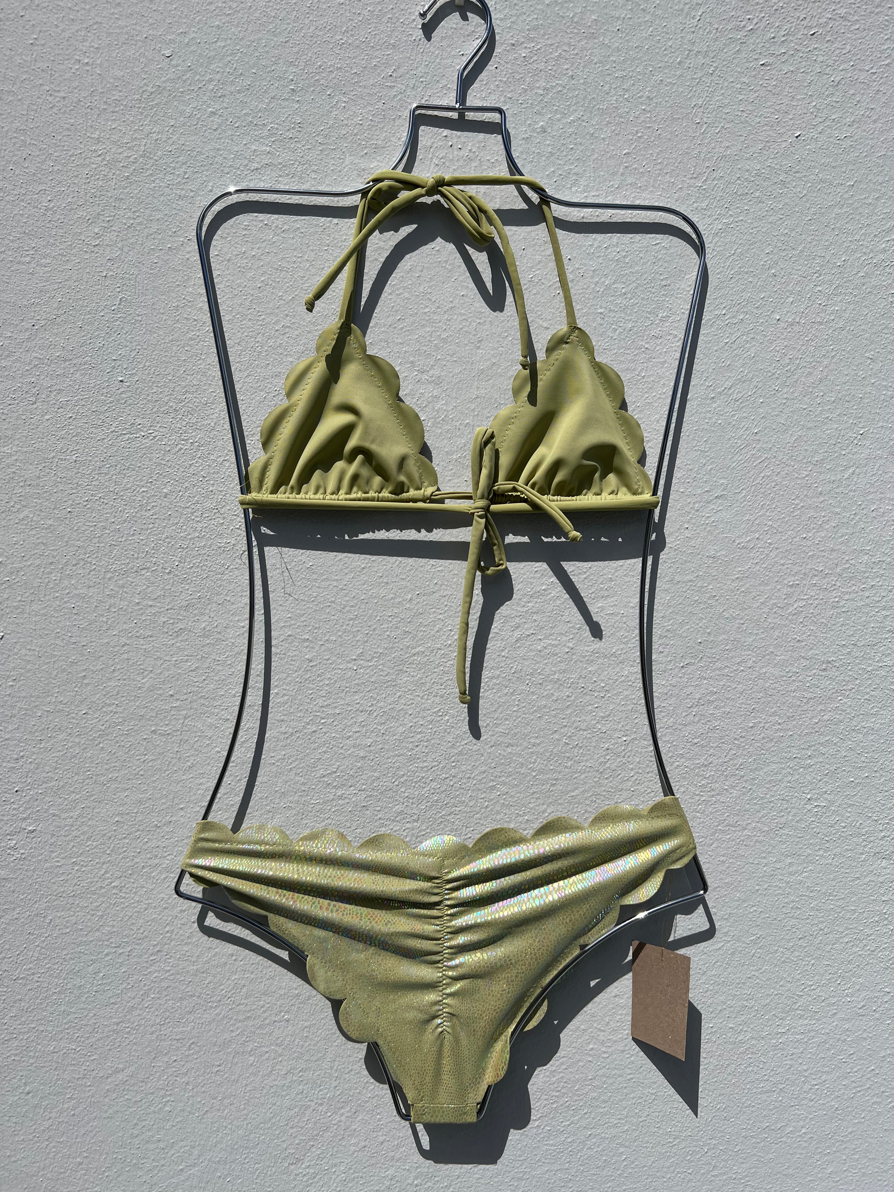 Laser cut metallic green bikini set